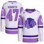 Adidas Chicago Blackhawks 47 Kale Howarth Authentic White/Purple Hockey Fights Cancer Primegreen Youth NHL Jersey