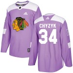 Adidas Chicago Blackhawks 34 Bryn Chyzyk Authentic Purple Fights Cancer Practice Youth NHL Jersey