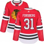 Adidas Chicago Blackhawks 31 Anton Forsberg Authentic Red Home Women's NHL Jersey