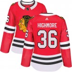Adidas Chicago Blackhawks 36 Matthew Highmore Authentic Red Home Women's NHL Jersey