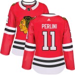 Adidas Chicago Blackhawks 11 Brendan Perlini Authentic Red Home Women's NHL Jersey