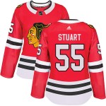 Adidas Chicago Blackhawks 55 Mark Stuart Authentic Red Home Women's NHL Jersey