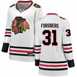 Fanatics Branded Chicago Blackhawks 31 Anton Forsberg White Breakaway Away Women's NHL Jersey