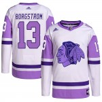 Adidas Chicago Blackhawks 13 Henrik Borgstrom Authentic White/Purple Hockey Fights Cancer Primegreen Men's NHL Jersey