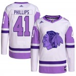 Adidas Chicago Blackhawks 41 Isaak Phillips Authentic White/Purple Hockey Fights Cancer Primegreen Men's NHL Jersey