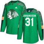 Adidas Chicago Blackhawks 31 Lars Johansson Authentic Green St. Patrick's Day Practice Men's NHL Jersey