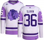 Adidas Chicago Blackhawks 36 Josiah Slavin Authentic Hockey Fights Cancer Men's NHL Jersey