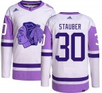 Adidas Chicago Blackhawks 30 Jaxson Stauber Authentic Hockey Fights Cancer Men's NHL Jersey