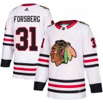 Adidas Chicago Blackhawks 31 Anton Forsberg Authentic White Away Men's NHL Jersey