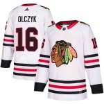 Adidas Chicago Blackhawks 16 Ed Olczyk Authentic White Away Men's NHL Jersey