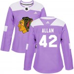 Adidas Chicago Blackhawks 42 Nolan Allan Authentic Purple Fights Cancer Practice Women's NHL Jersey