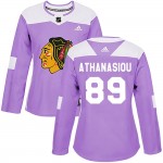 Adidas Chicago Blackhawks 89 Andreas Athanasiou Authentic Purple Fights Cancer Practice Women's NHL Jersey