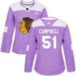 Adidas Chicago Blackhawks 51 Brian Campbell Authentic Purple Fights Cancer Practice Women's NHL Jersey