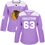 Adidas Chicago Blackhawks 63 Carl Dahlstrom Authentic Purple Fights Cancer Practice Women's NHL Jersey