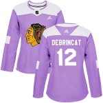 Adidas Chicago Blackhawks 12 Alex DeBrincat Authentic Purple Fights Cancer Practice Women's NHL Jersey