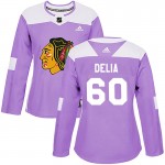 Adidas Chicago Blackhawks 60 Collin Delia Authentic Purple Fights Cancer Practice Women's NHL Jersey