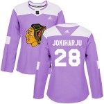 Adidas Chicago Blackhawks 28 Henri Jokiharju Authentic Purple Fights Cancer Practice Women's NHL Jersey