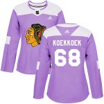 Adidas Chicago Blackhawks 68 Slater Koekkoek Authentic Purple Fights Cancer Practice Women's NHL Jersey