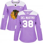 Adidas Chicago Blackhawks 38 Ethan Del Mastro Authentic Purple Fights Cancer Practice Women's NHL Jersey