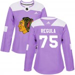 Adidas Chicago Blackhawks 75 Alec Regula Authentic Purple Fights Cancer Practice Women's NHL Jersey