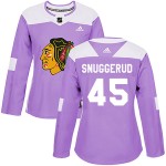 Adidas Chicago Blackhawks 45 Luc Snuggerud Authentic Purple Fights Cancer Practice Women's NHL Jersey