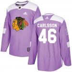 Adidas Chicago Blackhawks 46 Lucas Carlsson Authentic Purple ized Fights Cancer Practice Men's NHL Jersey