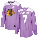 Adidas Chicago Blackhawks 7 Chris Chelios Authentic Purple Fights Cancer Practice Men's NHL Jersey