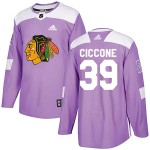 Adidas Chicago Blackhawks 39 Enrico Ciccone Authentic Purple Fights Cancer Practice Men's NHL Jersey