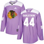Adidas Chicago Blackhawks 44 John Dahlstrom Authentic Purple Fights Cancer Practice Men's NHL Jersey