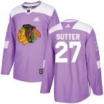 Adidas Chicago Blackhawks 27 Darryl Sutter Authentic Purple Fights Cancer Practice Men's NHL Jersey