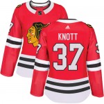 Adidas Chicago Blackhawks 37 Graham Knott Authentic Red Home Women's NHL Jersey