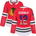Adidas Chicago Blackhawks 12 Alex DeBrincat Authentic Red USA Flag Fashion Women's NHL Jersey