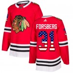 Adidas Chicago Blackhawks 31 Anton Forsberg Authentic Red USA Flag Fashion Men's NHL Jersey