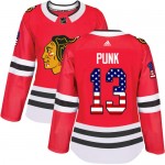 Adidas Chicago Blackhawks 13 CM Punk Authentic Red USA Flag Fashion Women's NHL Jersey
