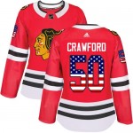 Adidas Chicago Blackhawks 50 Corey Crawford Authentic Red USA Flag Fashion Women's NHL Jersey