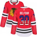 Adidas Chicago Blackhawks 30 ED Belfour Authentic Red USA Flag Fashion Women's NHL Jersey