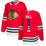 Adidas Chicago Blackhawks 1 Glenn Hall Authentic Red USA Flag Fashion Youth NHL Jersey
