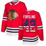 Adidas Chicago Blackhawks 42 Gustav Forsling Authentic Red USA Flag Fashion Men's NHL Jersey
