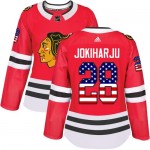 Adidas Chicago Blackhawks 28 Henri Jokiharju Authentic Red USA Flag Fashion Women's NHL Jersey