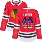 Adidas Chicago Blackhawks 40 John Hayden Authentic Red USA Flag Fashion Women's NHL Jersey