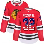 Adidas Chicago Blackhawks 32 Michal Rozsival Authentic Red USA Flag Fashion Women's NHL Jersey