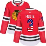 Adidas Chicago Blackhawks 3 Pierre Pilote Authentic Red USA Flag Fashion Women's NHL Jersey