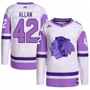 Adidas Chicago Blackhawks 42 Nolan Allan Authentic White/Purple Hockey Fights Cancer Primegreen Youth NHL Jersey