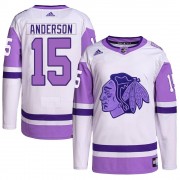 Adidas Chicago Blackhawks 15 Joey Anderson Authentic White/Purple Hockey Fights Cancer Primegreen Youth NHL Jersey