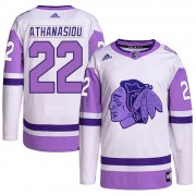 Adidas Chicago Blackhawks 22 Andreas Athanasiou Authentic White/Purple Hockey Fights Cancer Primegreen Youth NHL Jersey