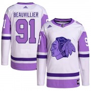 Adidas Chicago Blackhawks 91 Anthony Beauvillier Authentic White/Purple Hockey Fights Cancer Primegreen Youth NHL Jersey