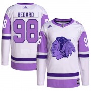 Adidas Chicago Blackhawks 98 Connor Bedard Authentic White/Purple Hockey Fights Cancer Primegreen Youth NHL Jersey