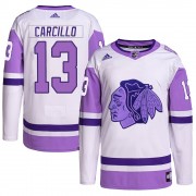 Adidas Chicago Blackhawks 13 Daniel Carcillo Authentic White/Purple Hockey Fights Cancer Primegreen Youth NHL Jersey