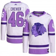 Adidas Chicago Blackhawks 46 Louis Crevier Authentic White/Purple Hockey Fights Cancer Primegreen Youth NHL Jersey