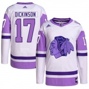 Adidas Chicago Blackhawks 17 Jason Dickinson Authentic White/Purple Hockey Fights Cancer Primegreen Youth NHL Jersey